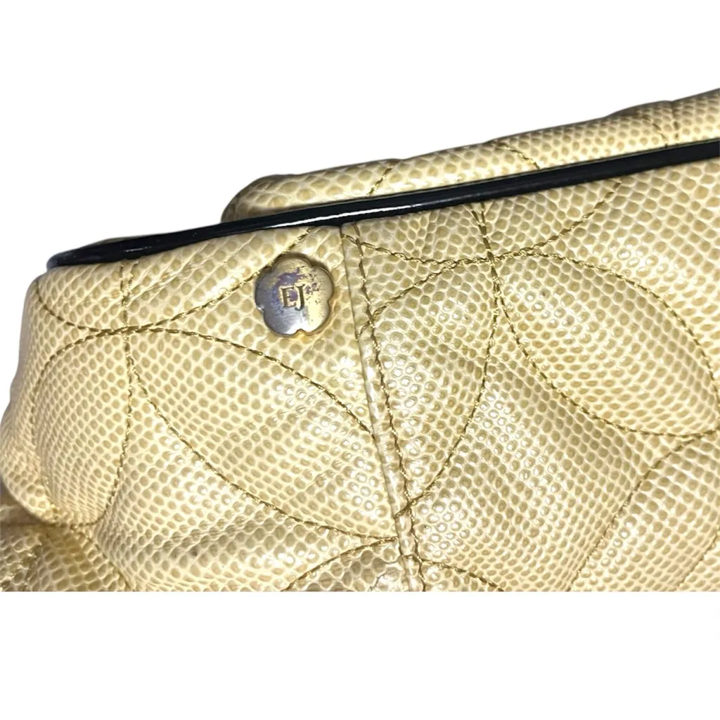 Vintage! Eric Javits quilted leather shoulder bag in tan with black patent trim - Image 8