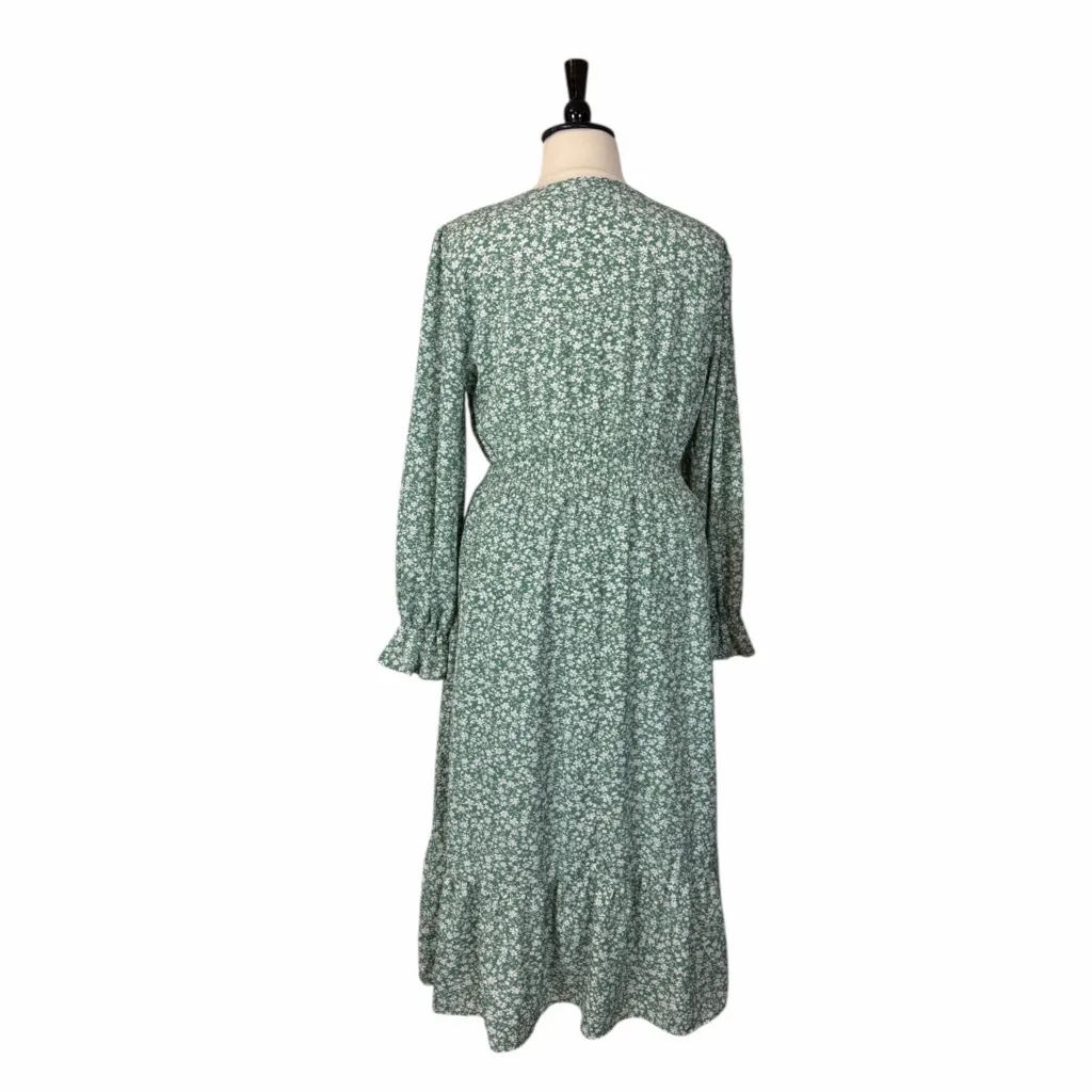 PrettyGarden V-neck Long Ruffle Sleeve Midi Dress Green Floral Women’s Size XXL - Image 6
