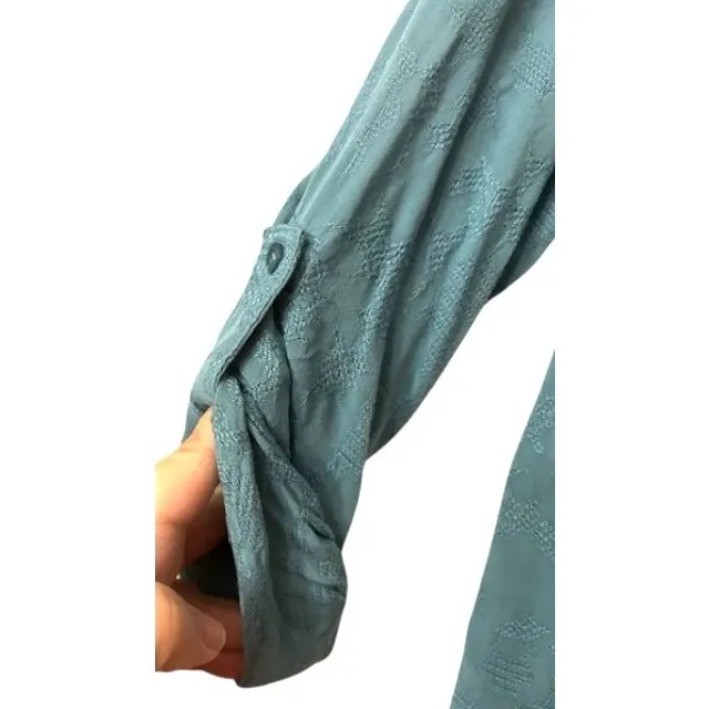 Simply Vera Wang Medium Blouse Blue Floral Long Sleeve V Neck Cottagecore‎ Top - Image 9