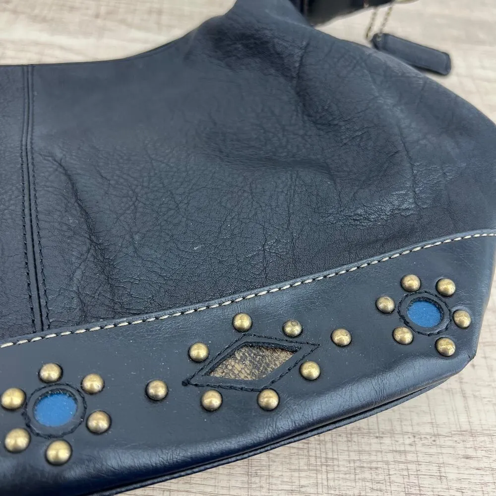 Heritage Shoulder Bag Black Leather Bronze Studded Western Tassle Purse - Image 5