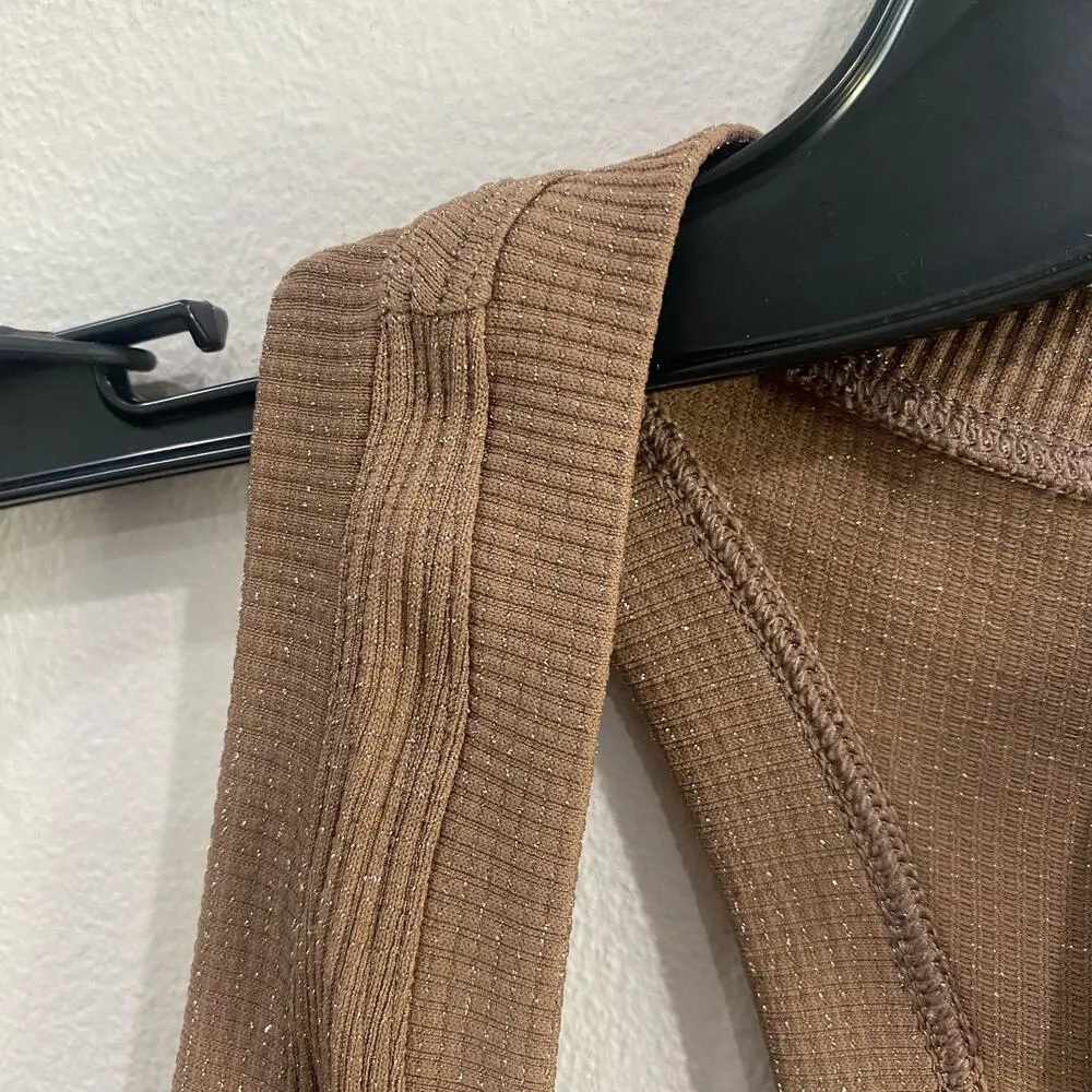 Athleta Brown Tank Metallic Knit Racerback Top Size Large - Image 5