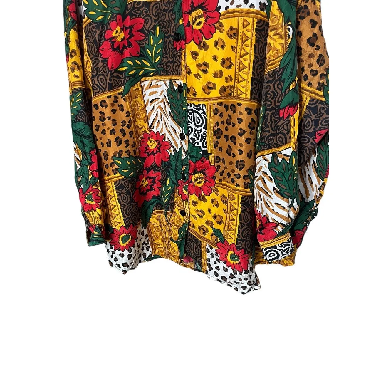 Laura & Jayne Two Multicolor‎ Silk Animal Floral Patchwork Long Sleeve Shirt 2X - Image 3
