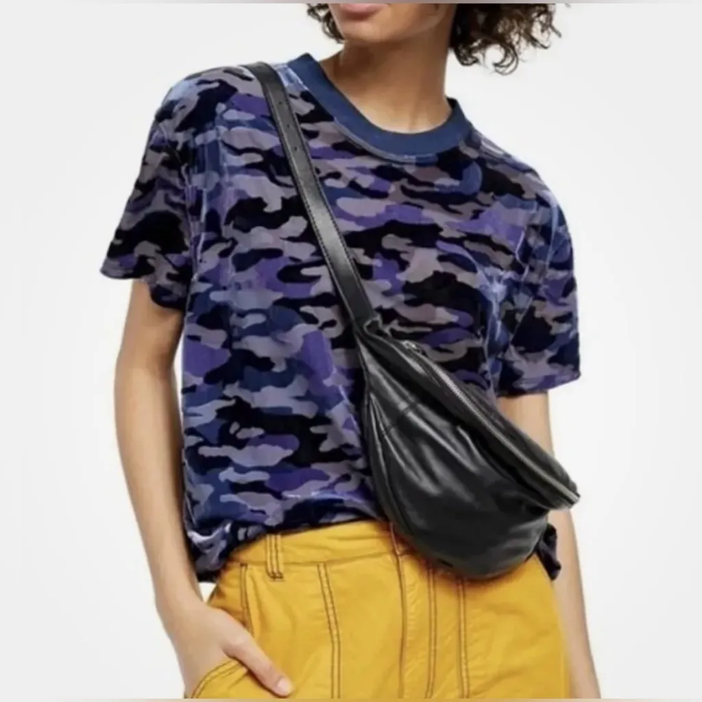 We the Free People Oversize Teddy Burnout Velvet Camo Tee Blue Size S - Image 4