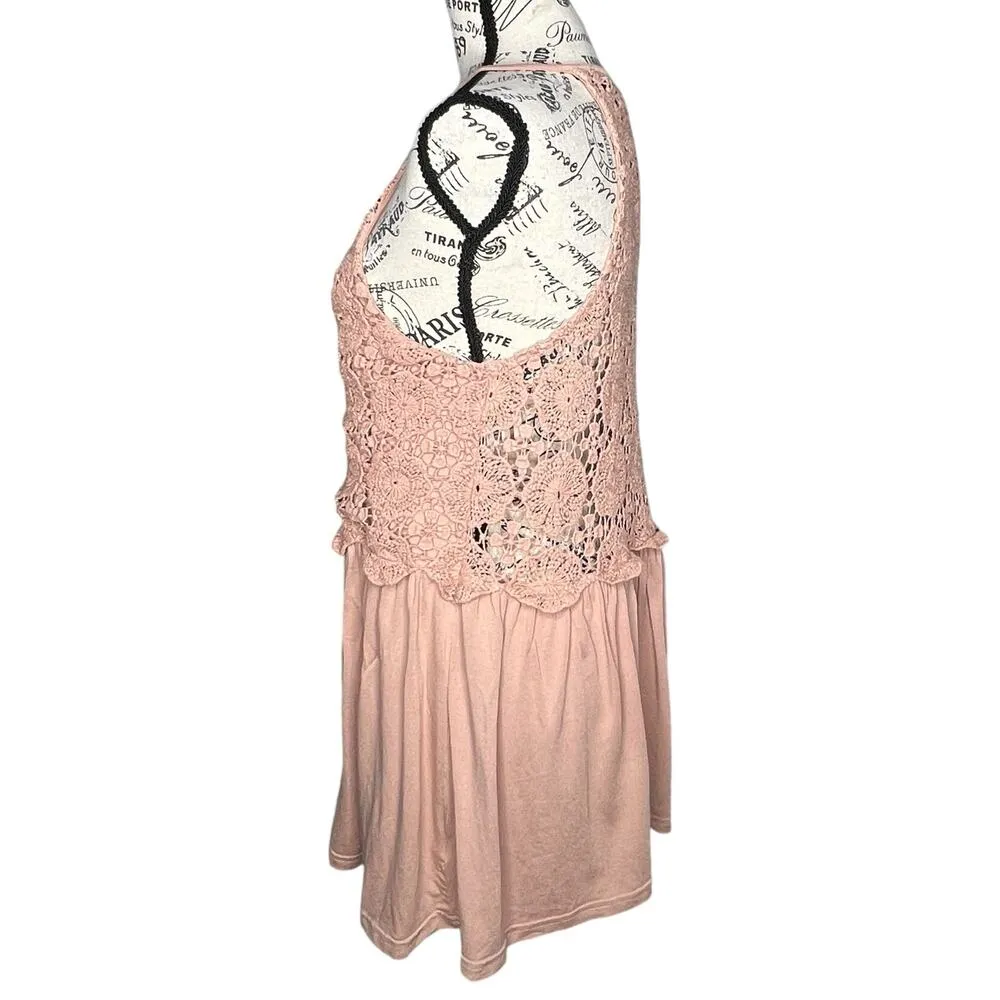 Doe & Rae MEDIUM Keyhole Back Crochet Lined Top Sheer Back Tunic Top Dress - Image 2