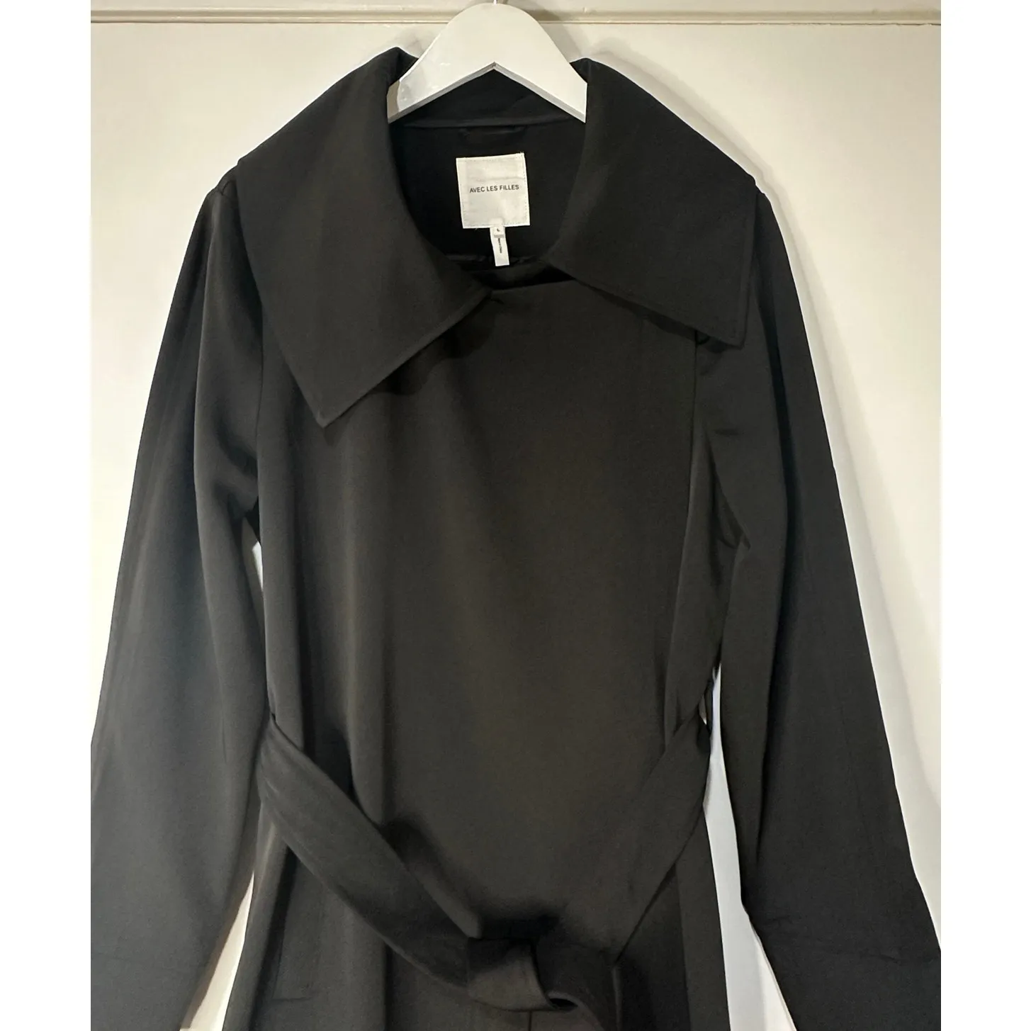 Avec Les Filles Black Trench Coat Belted Drape Front Size Large NWT Stylish - Image 6