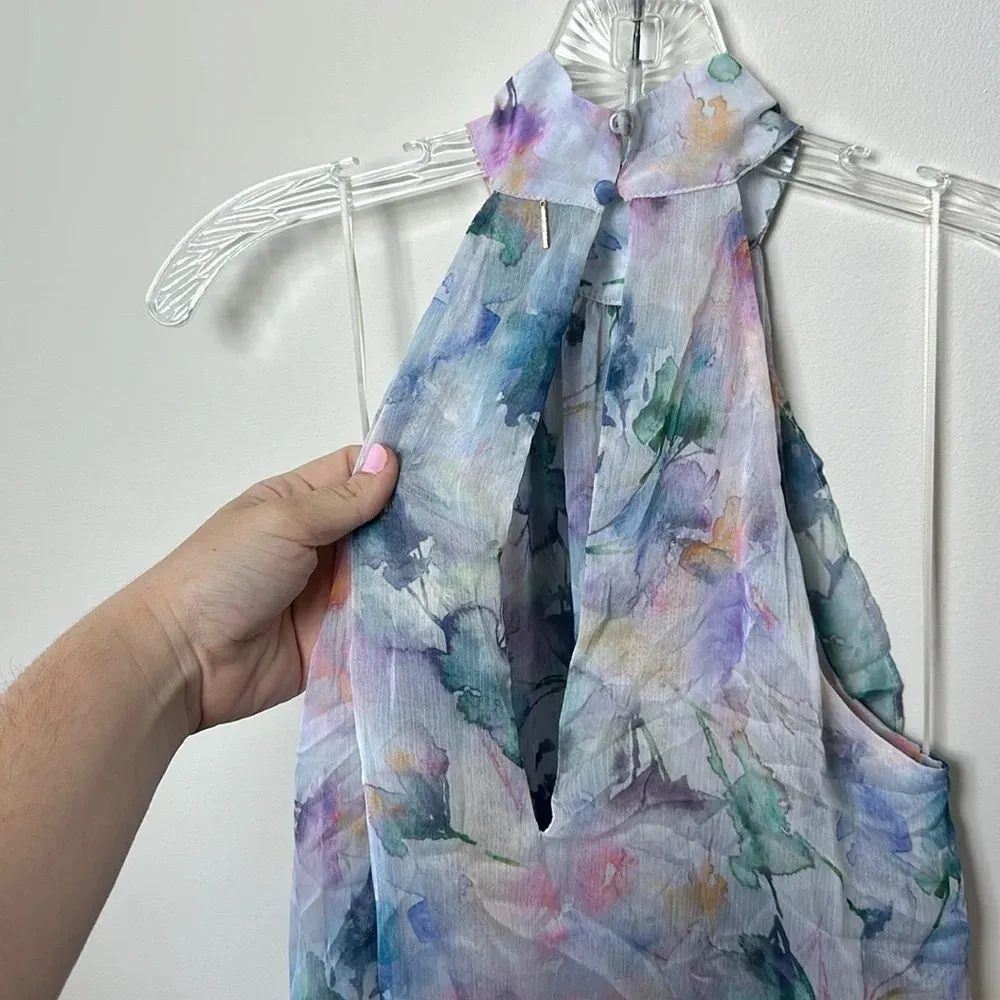 MISA Womens Victorian Dress XS Waterfall High Low Event Halter Neck Abstract NEW - Image 10