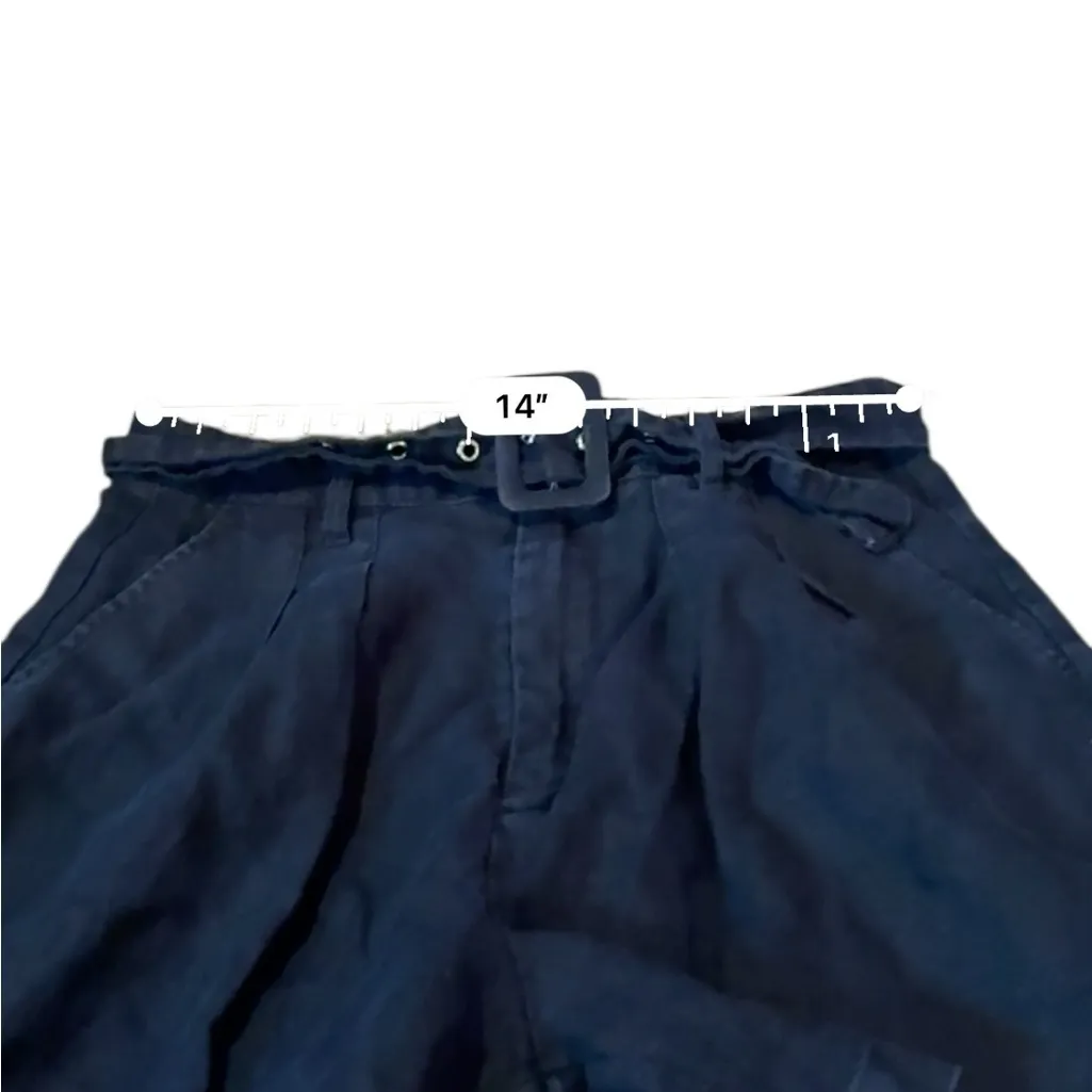 Blank‎ NYC Set Sail Belted Shorts Women’s Size 27 Navy Blue Linen High Rise - Image 8