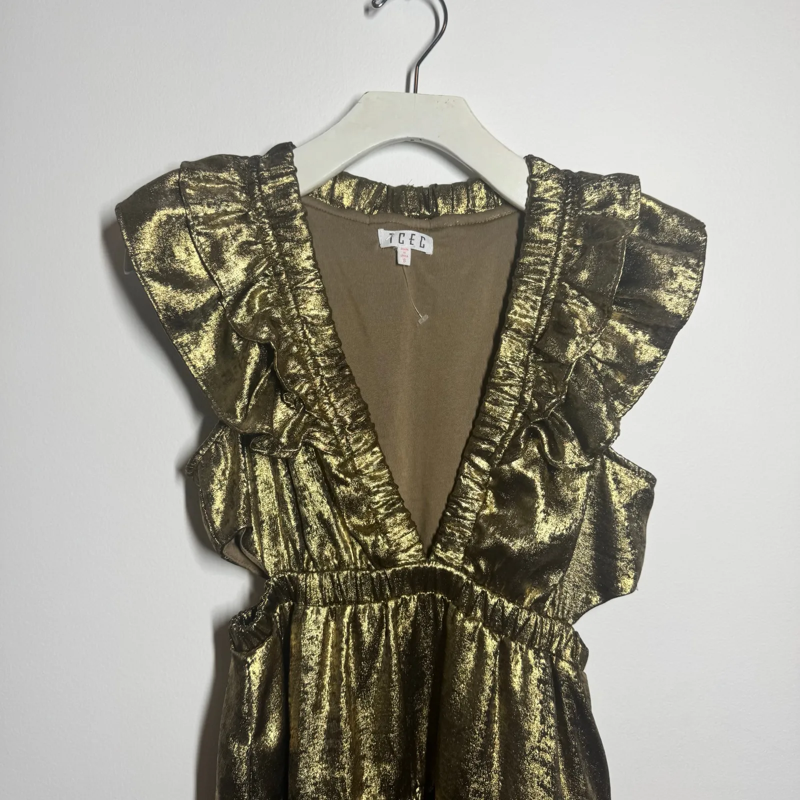 TCEC Dress Women S Bronze Tiered Ruffle Side Cutout Holiday Party Cocktail Glam - Image 3