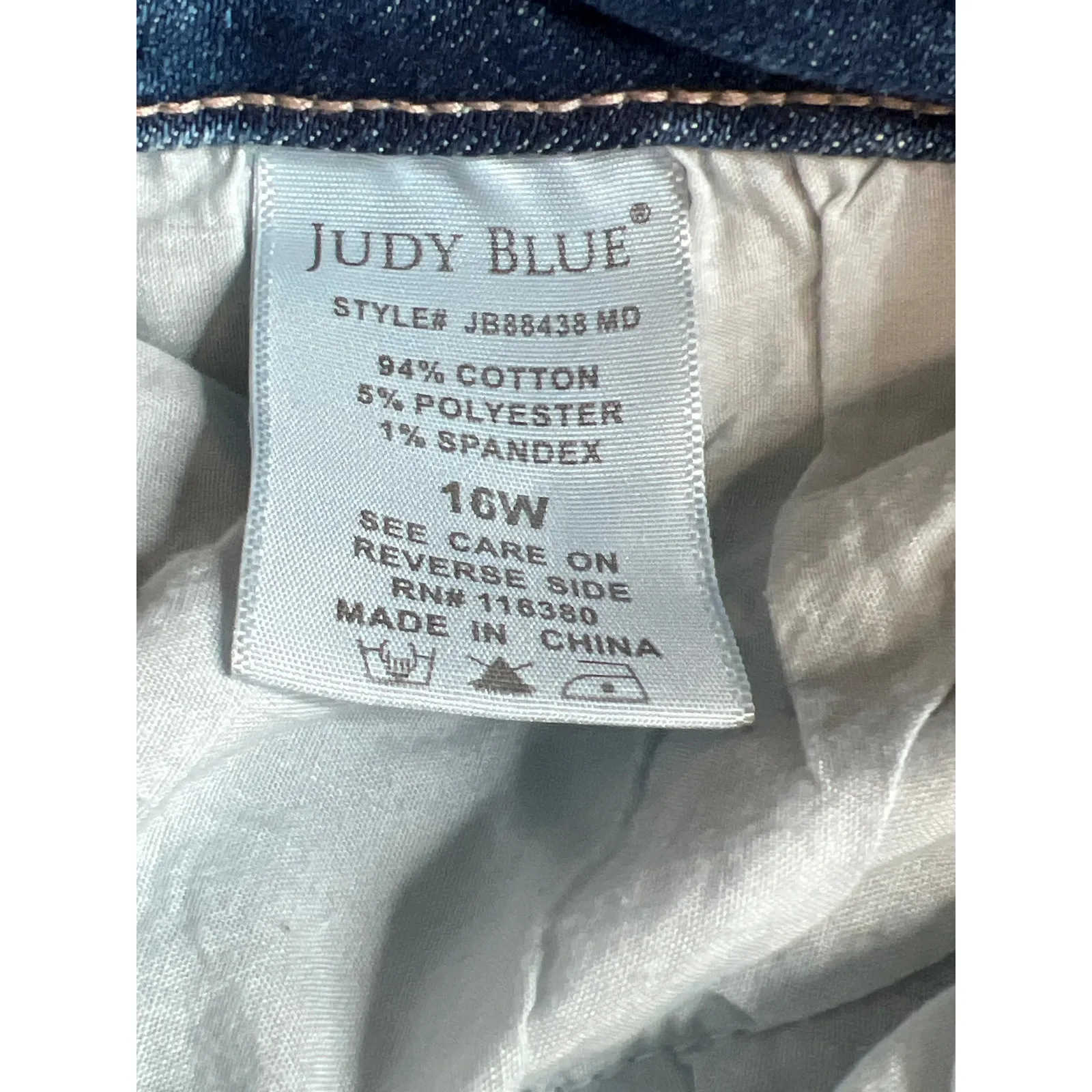 Judy blue size 16W blue jeans high-rise rainbow stretchy distressed casual - Image 10
