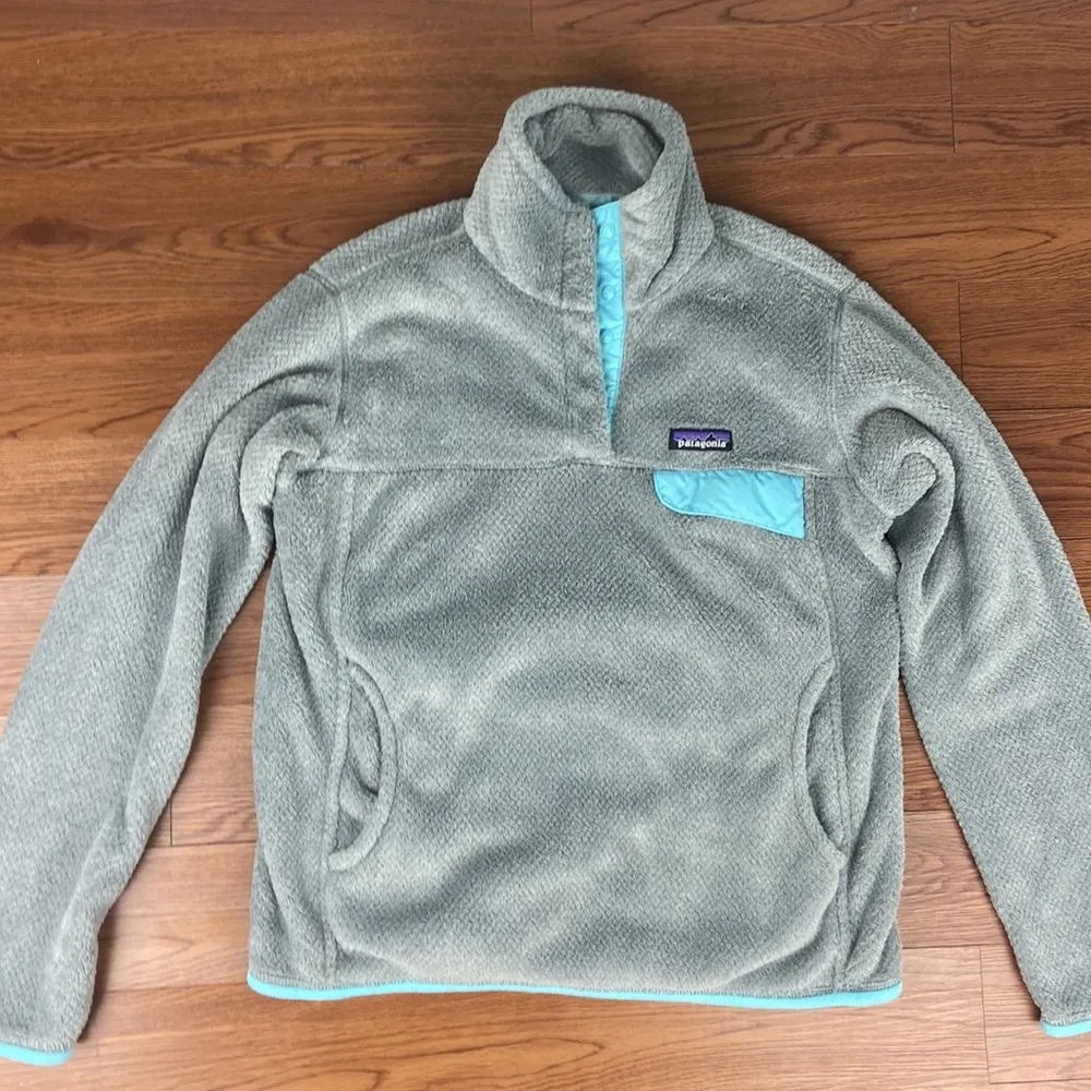 Patagonia Re-Tool Snap-T Pullover Size Medium Tailored Grey/Cuban Blue - Image 9
