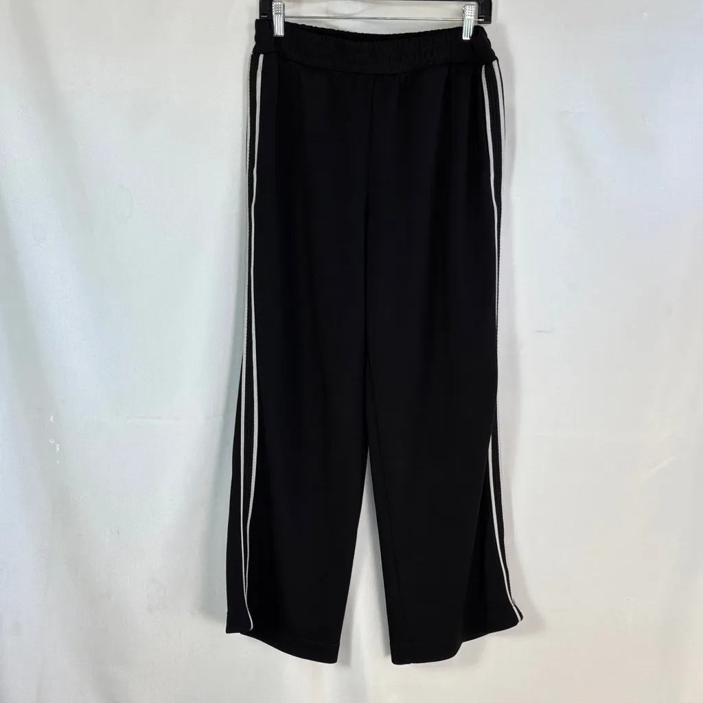 Elie Tahari black wide-leg trousers or track pants white side stripe Size L - Image 2