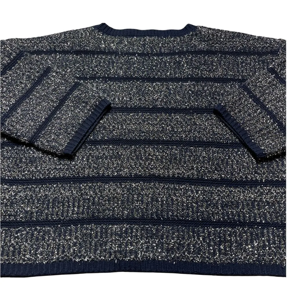 HWR Anthropologie Navy Blue Metallic Crewneck Sweater L - Image 7