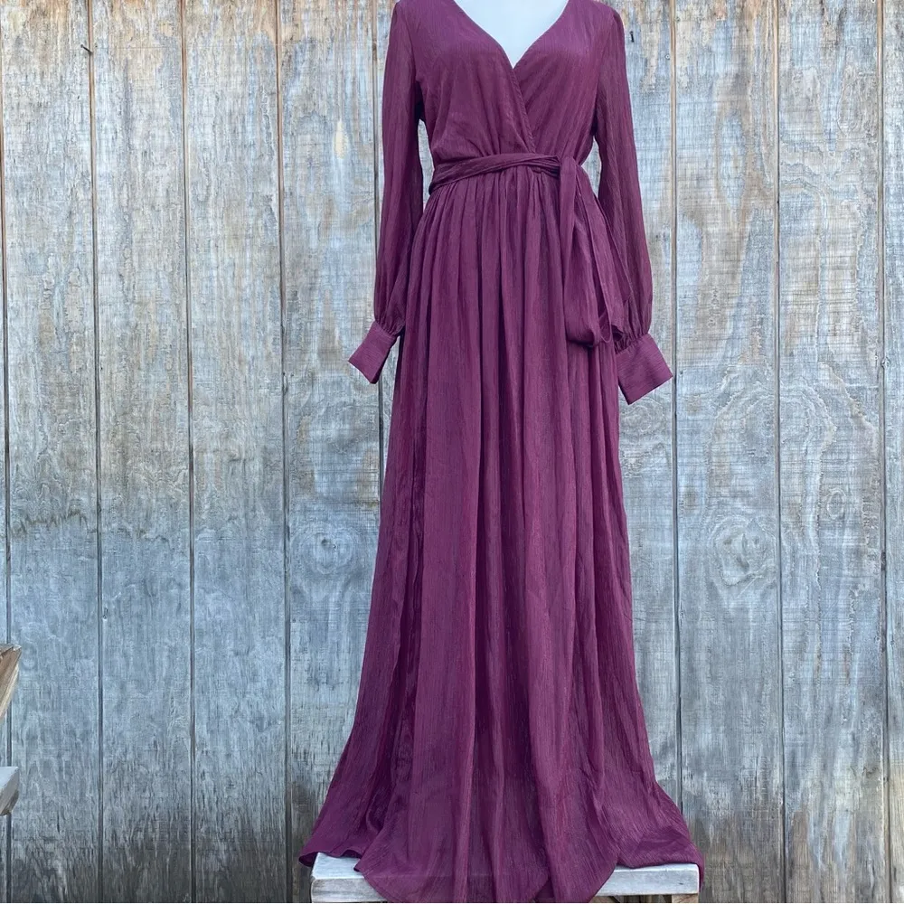 Wine Color Long Sleeve Elegant Maxi Dress Size L - Image 3