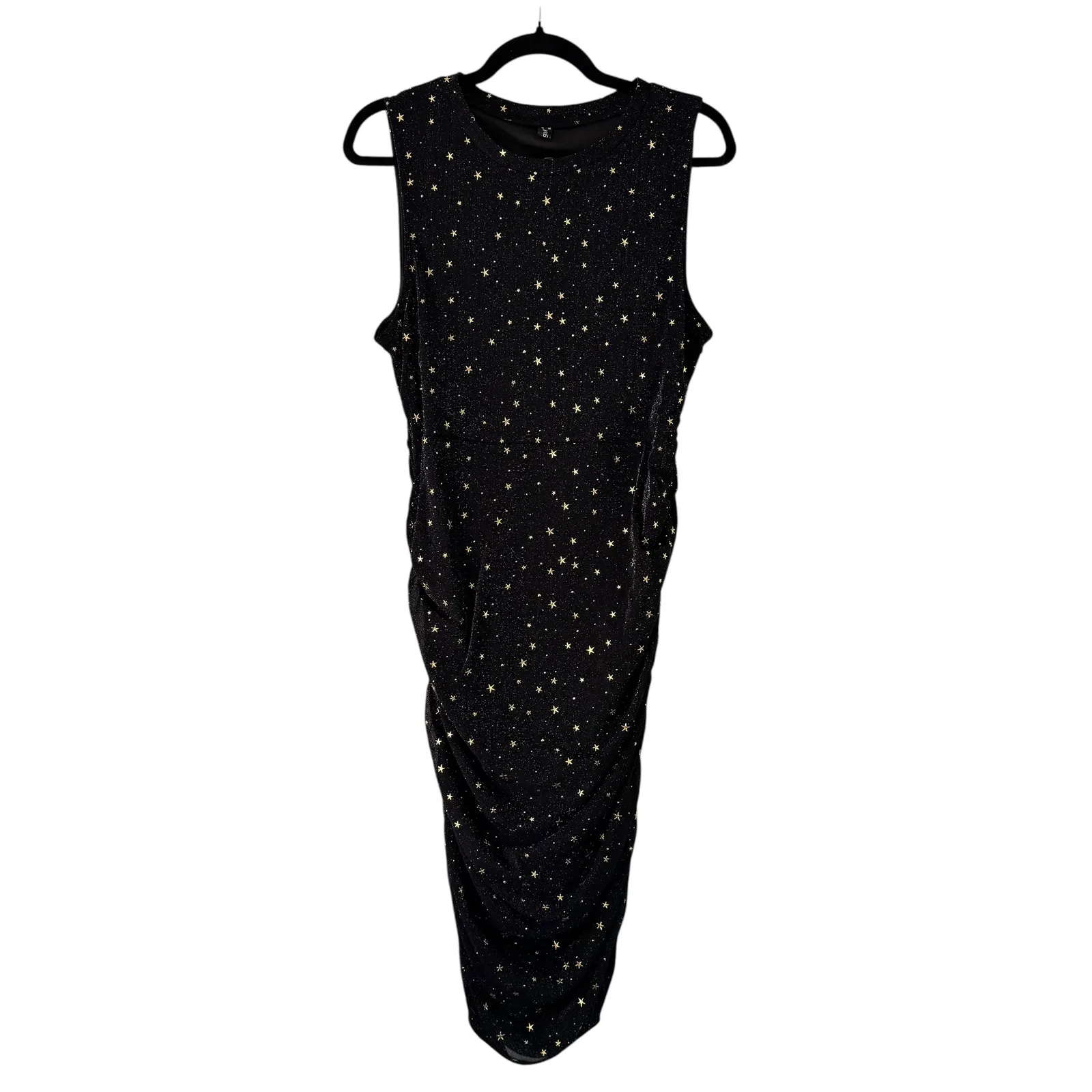 Allegra K Black Gold‎ Stars Sleeveless Ruched Bodycon Midi Dress - XL - Image 6