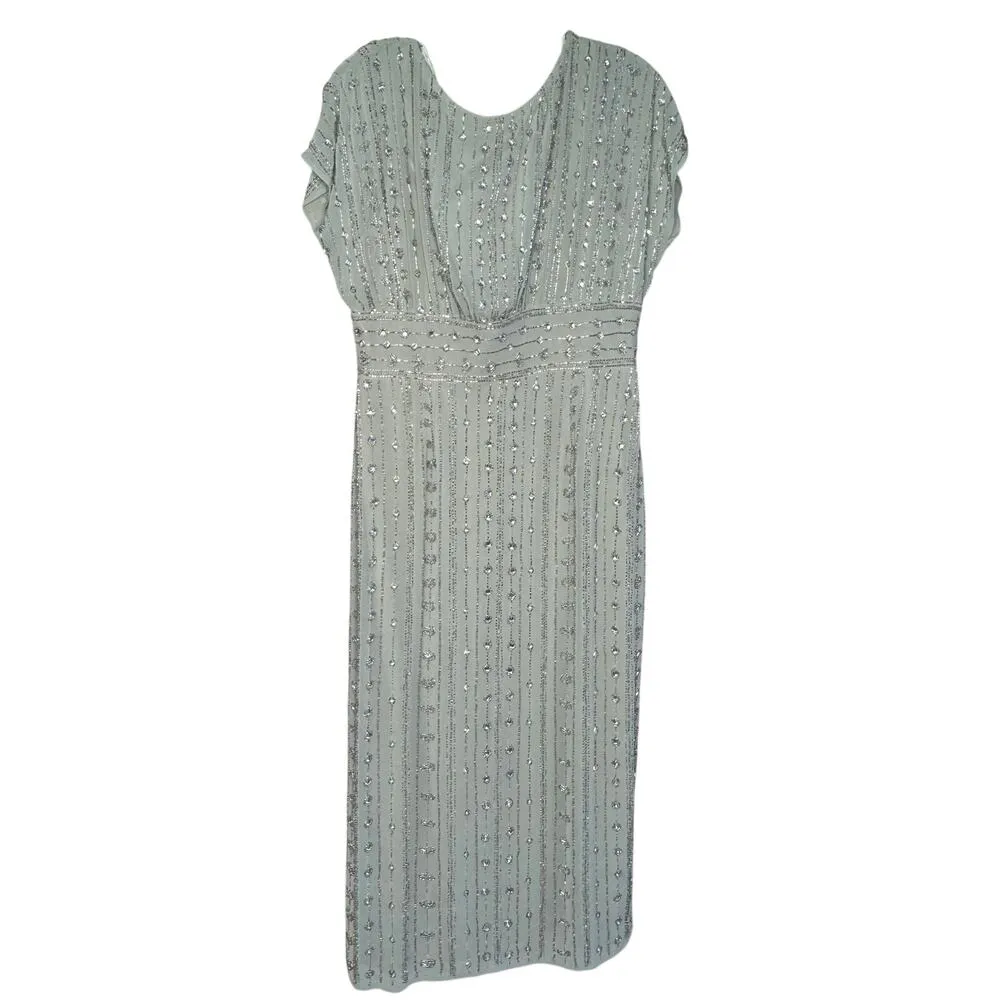 Mac Duggal NWT Beaded Cap Sleeve Empire Waist Sheath Midi Dress in Sage Size 6 - Image 5