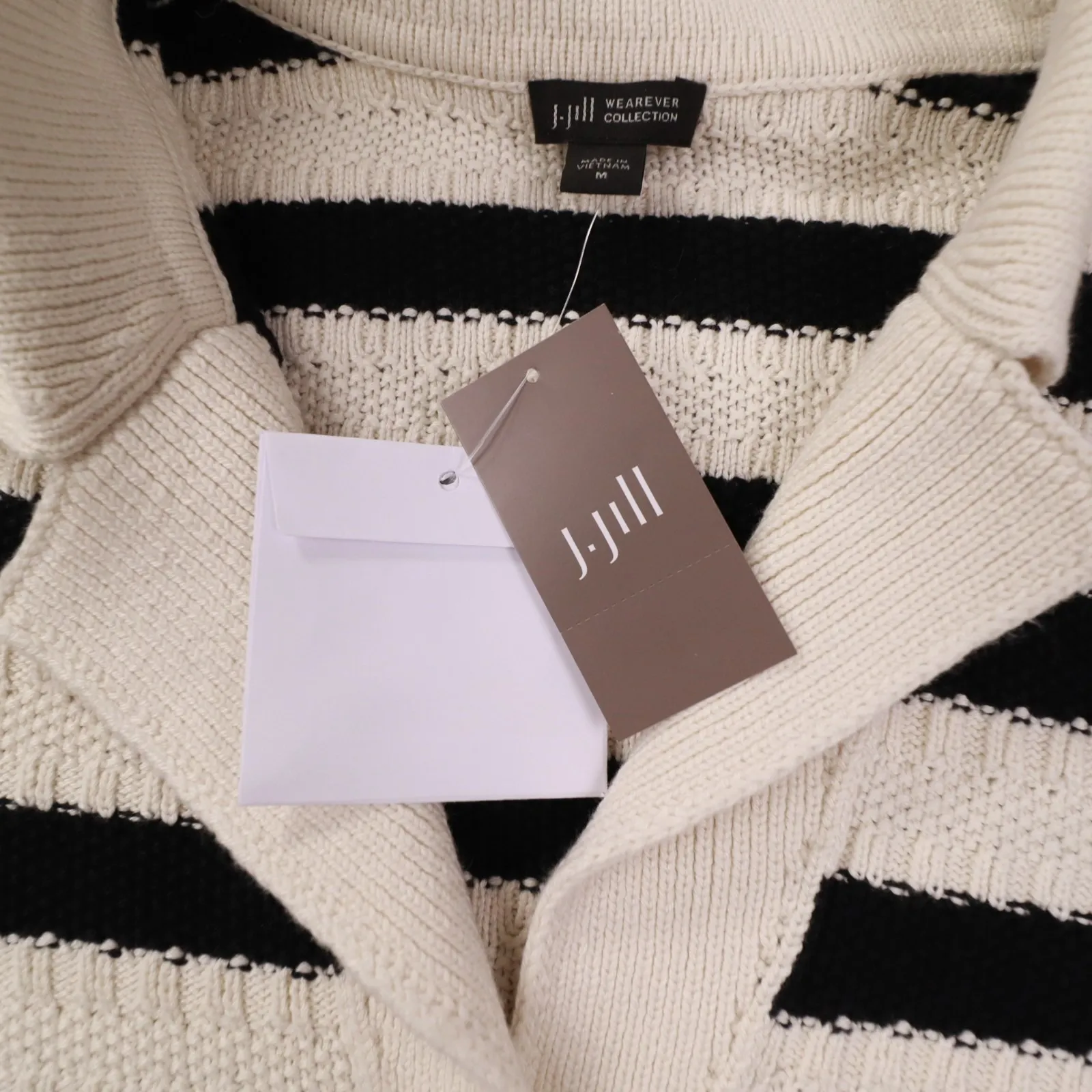 J.Jill Wearever Collection Ivory Black Striped Button Cardigan Womens Medium NWT - Image 7