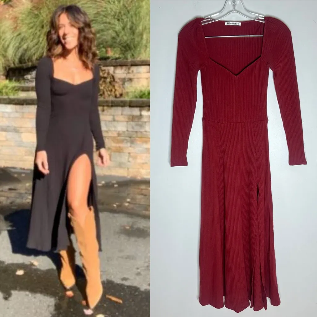Reformation Banks Knit Rib Midi Dress Chianti Red Sz XS - Image 2
