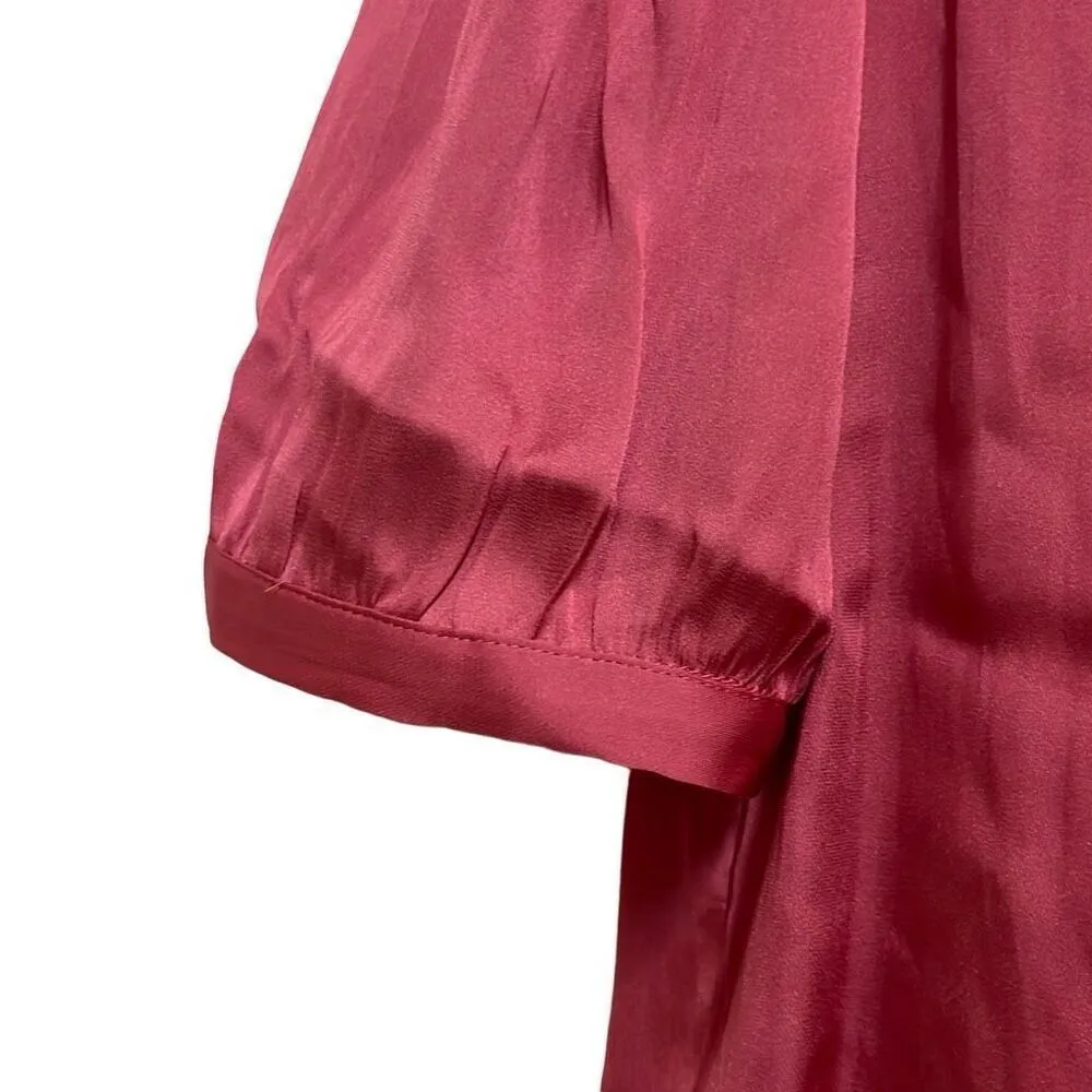 Paige Pink Satin Blouse Tie Neck Short Sleeves Small NWT Secretary Slinky Work - Image 5