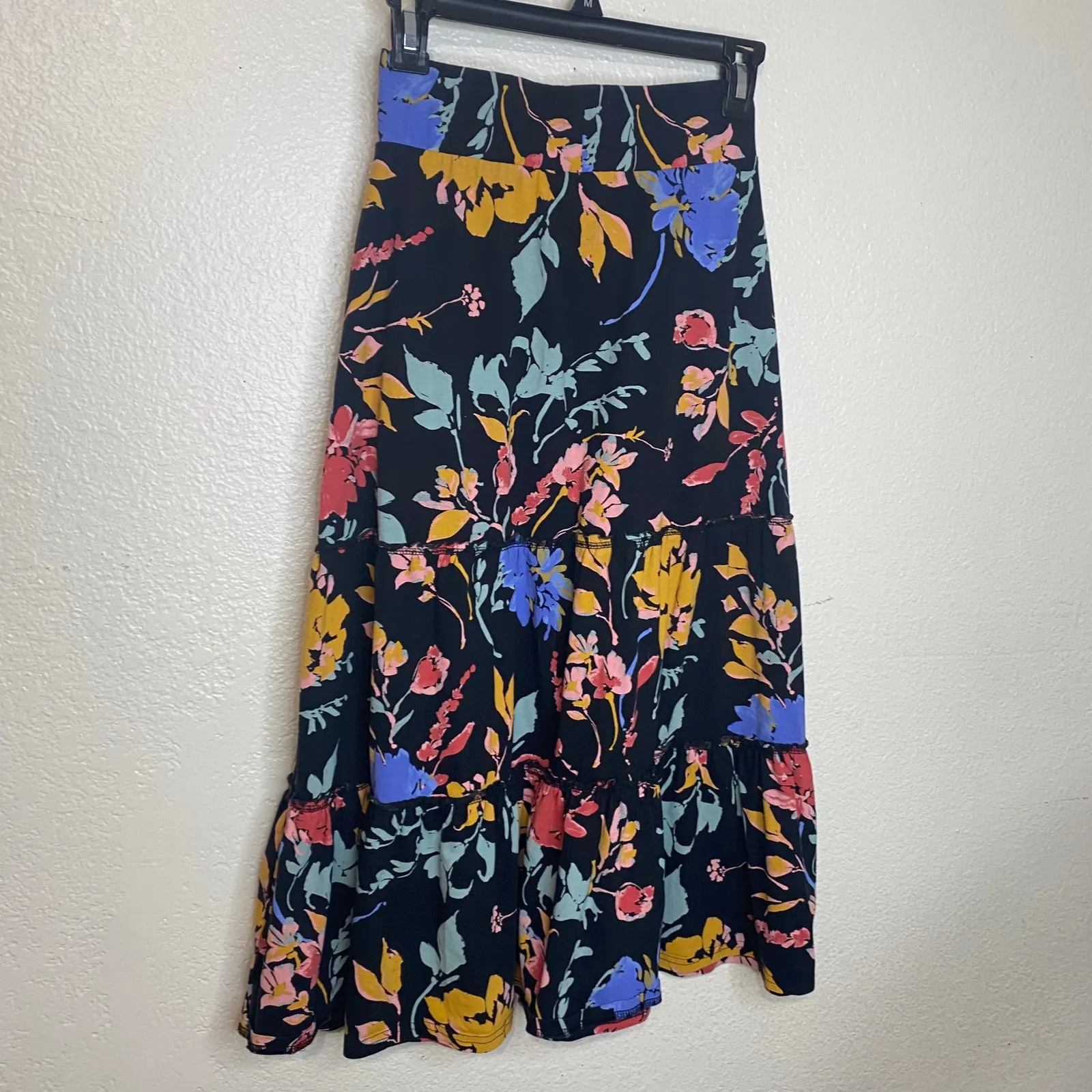 Pact Organic Cotton Black Floral Midi Skirt Boho Size XS - Image 5