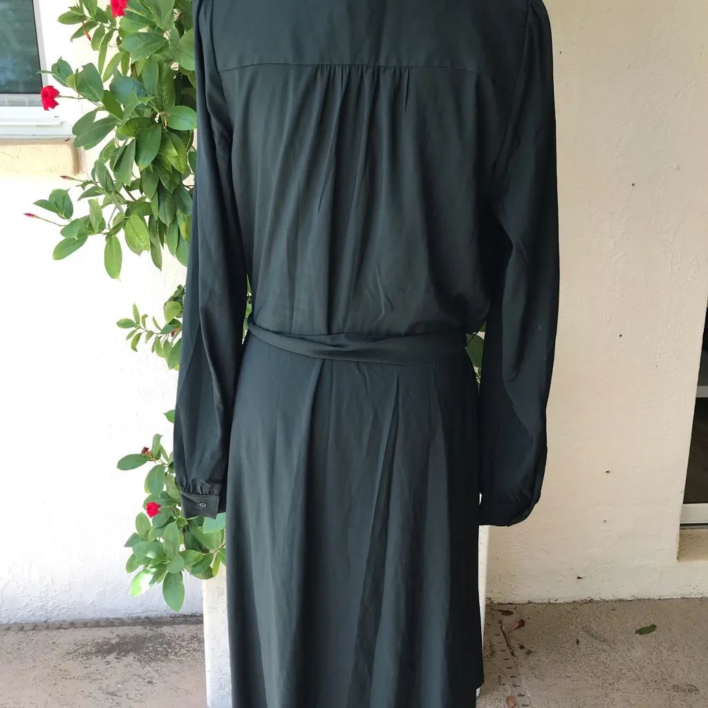 Banana Republic Women’s Green Long Sleeve Button Front Chiffon Shirt Dress Black - Image 3
