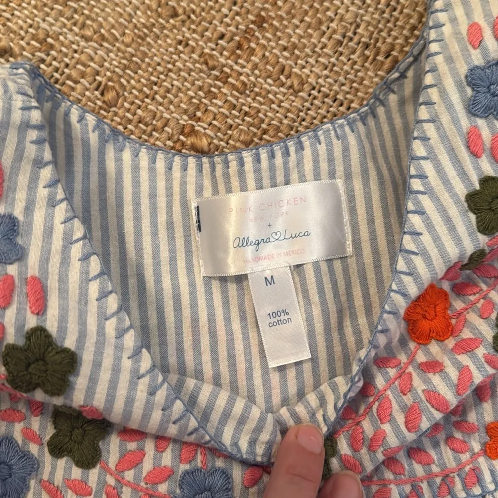 Pink Chicken Allegra & Luca Marabelle Blue White Stripe collab embroidery dress Size M - Image 5