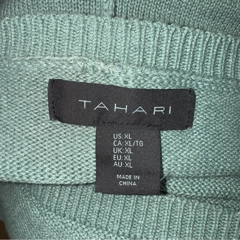 Tahari V-Neck Pullover Sweater Green Dolman Sleeves HiLo Oversized Tunic Size XL - Image 3