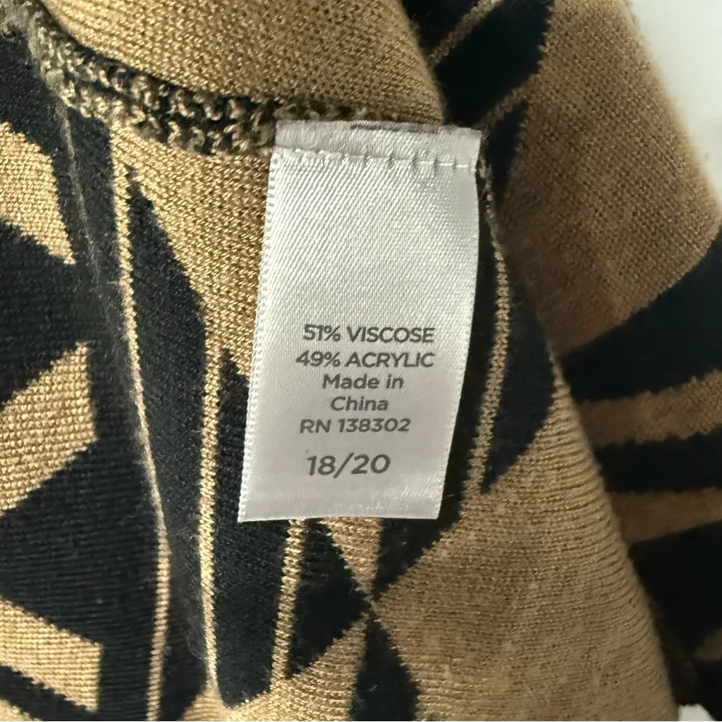 Avenue Cardigan Women 18/20 Tan Black Hooded Open Front Long Geometric Print - Image 5