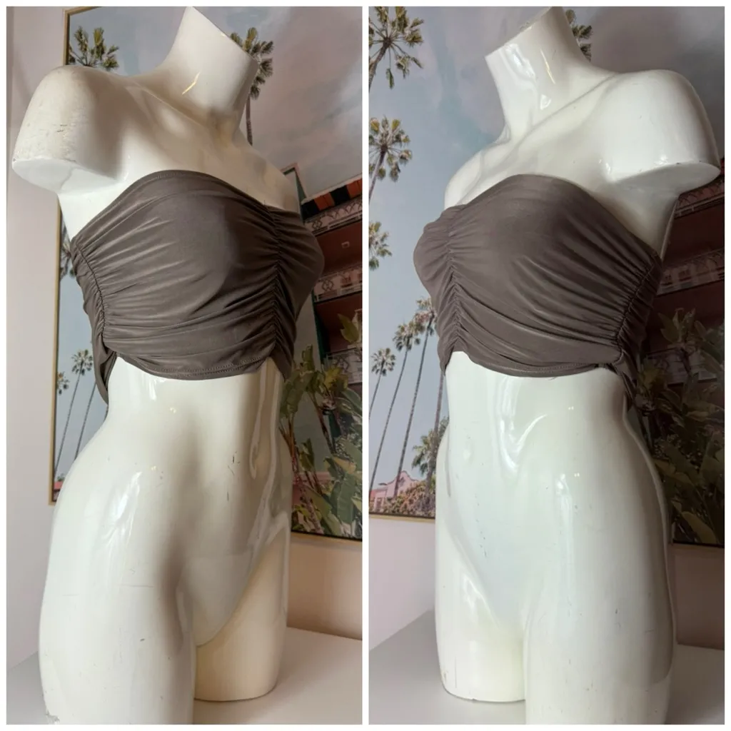 PrettyLittleThing Taupe Brown Ruched Midaxi Skirt Bandeau Top Set Size 12 - Image 5