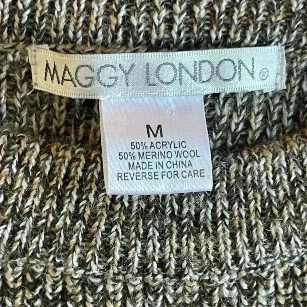 Maggie London Brown Marino Wool Blend Sweater Dress Medium Knit Stretch - Image 5