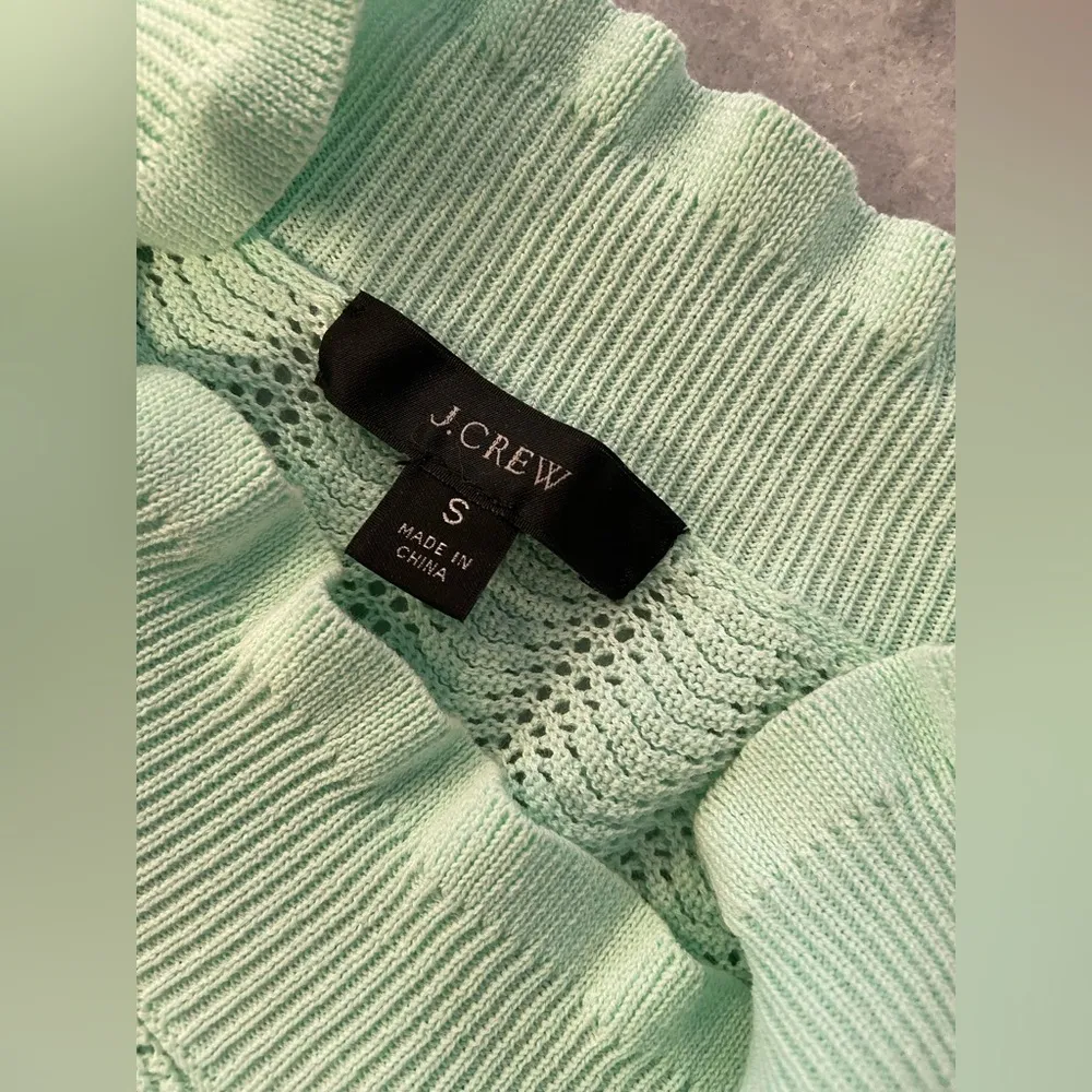 J. Crew Size S Pointelle Ruffle Mock Neck Cotton Lightweight Long Sleeve Sweater - Image 10