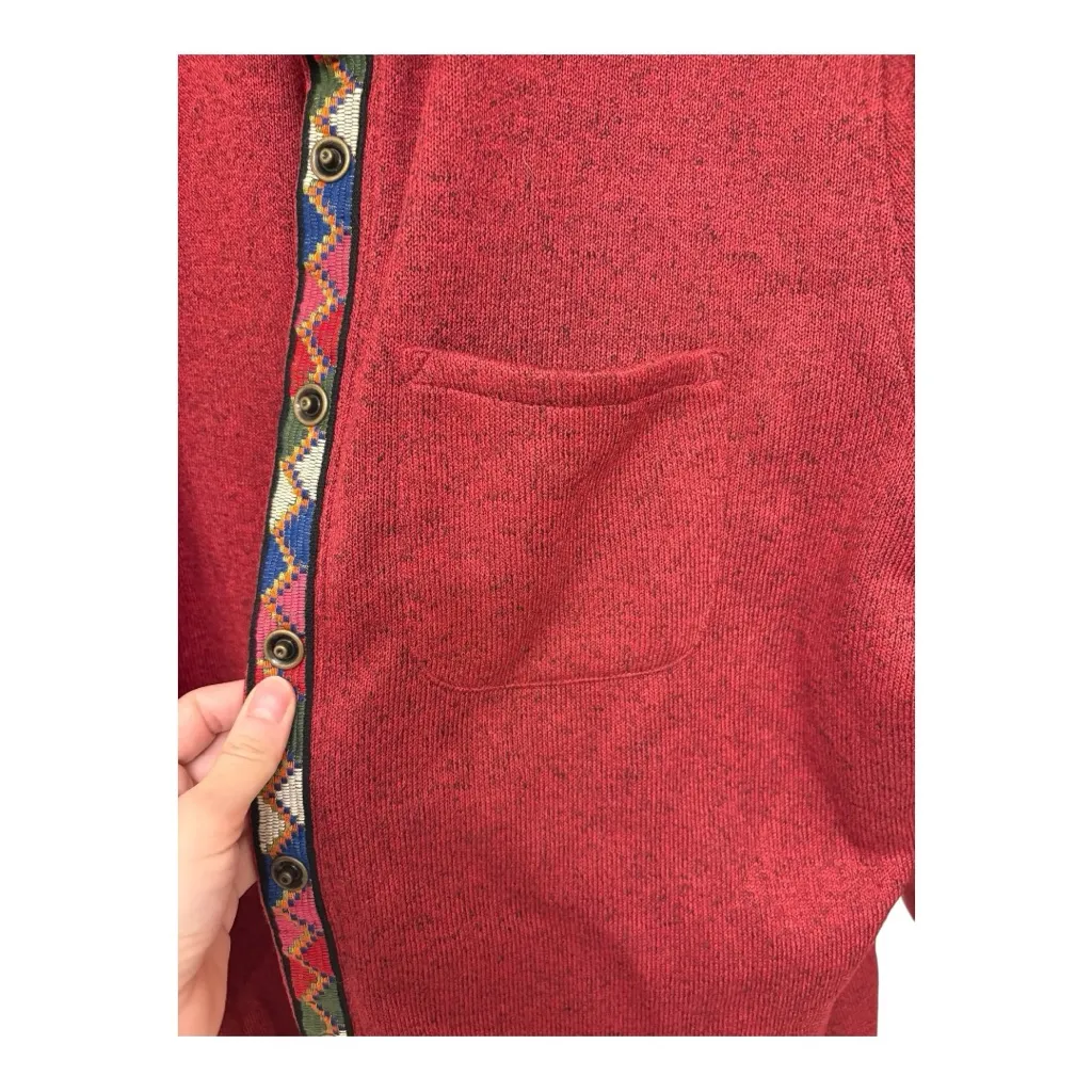 Soft Surroundings Red Knit Button Up Cardigan Jacket Boho Southwestern Trim 3X - Image 3
