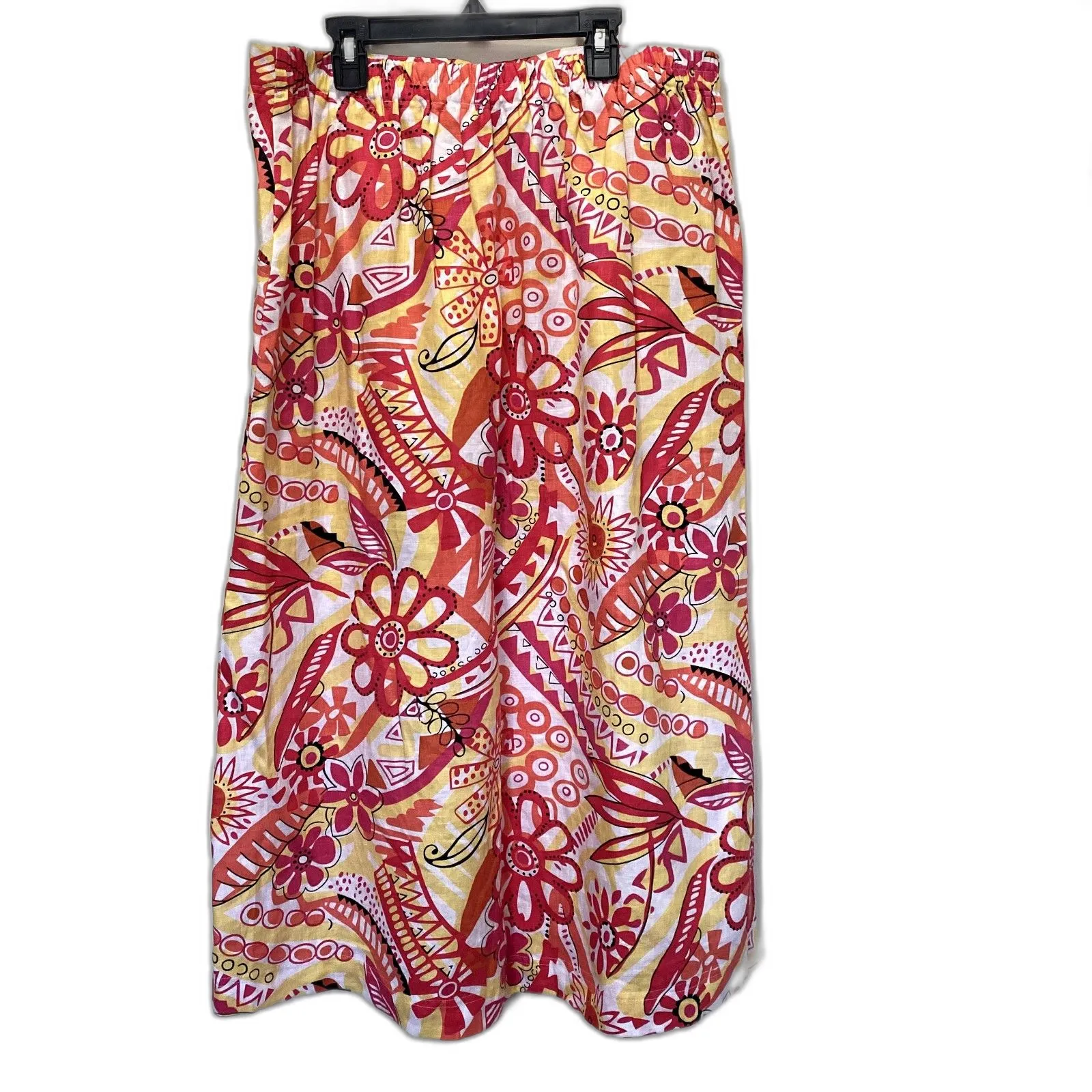 Choices Y2K 100% Linen Midi Skirt‎ Pink Yellow Floral Lagenlook Size Large - Image 4