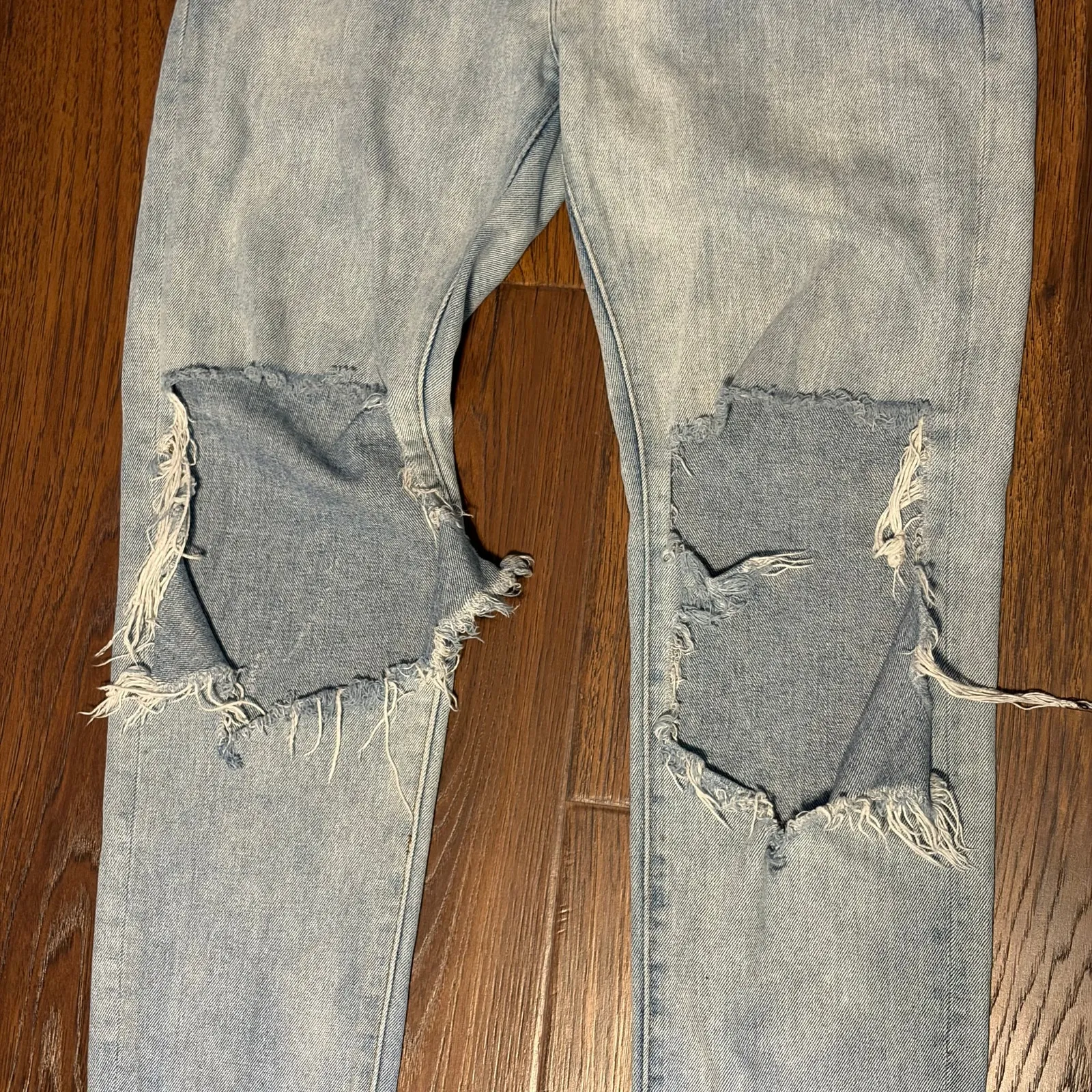 ONE X ONETEASPOON Straight Boyfriend Distressed Busted Knee Jeans 27 High Rise Blue - Image 5