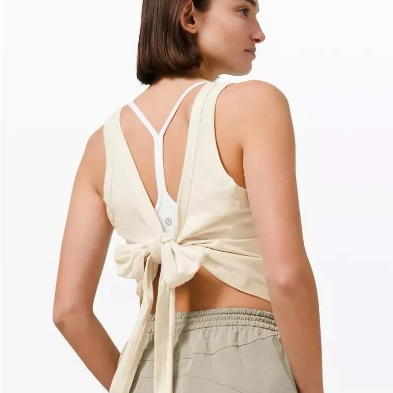Women's Cream Tie-Front Tank Top - Image 2
