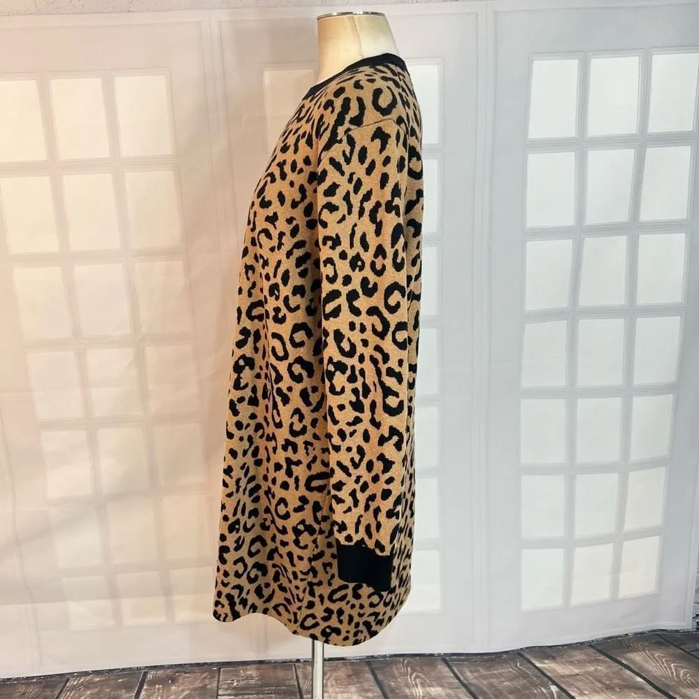 J crew Long-sleeve mini sweater-dress in leopard size xl - Image 8
