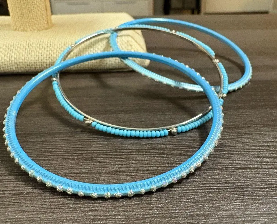 Blue Beaded Crystal Bangle Bracelets Size 8 - Image 5