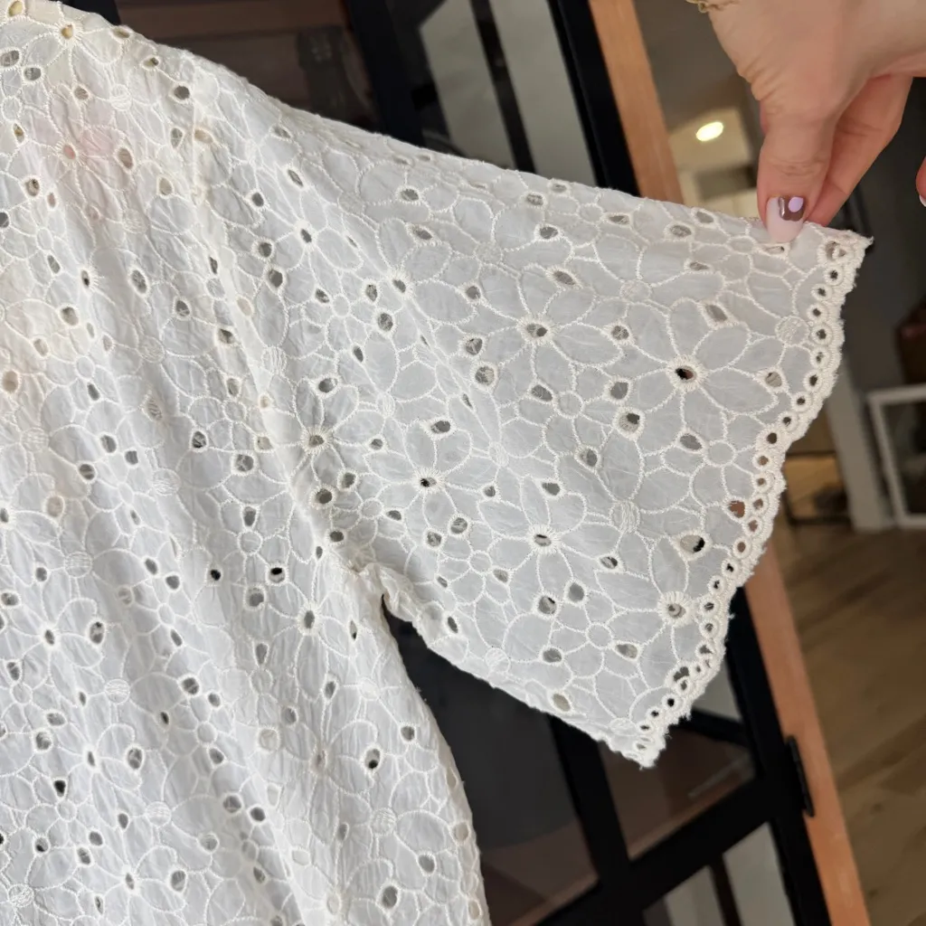 Johnny Was Nydia appliqué top blouse embroidered eyelet crochet flowers floral - Image 15