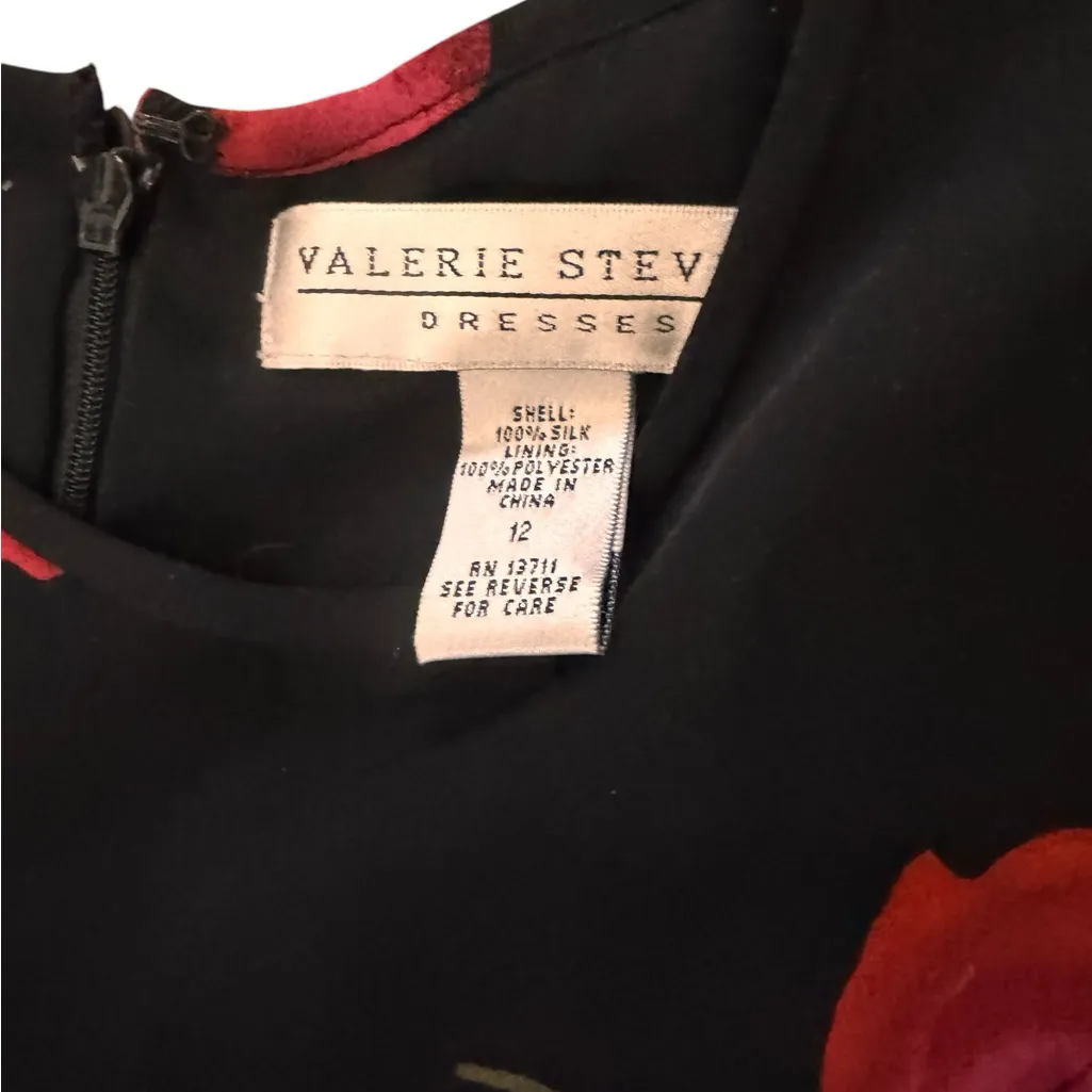 Valerie Stevens NWT Silk Maxi Dress Black Red Floral Poppy Size 12 Vintage Rare - Image 10