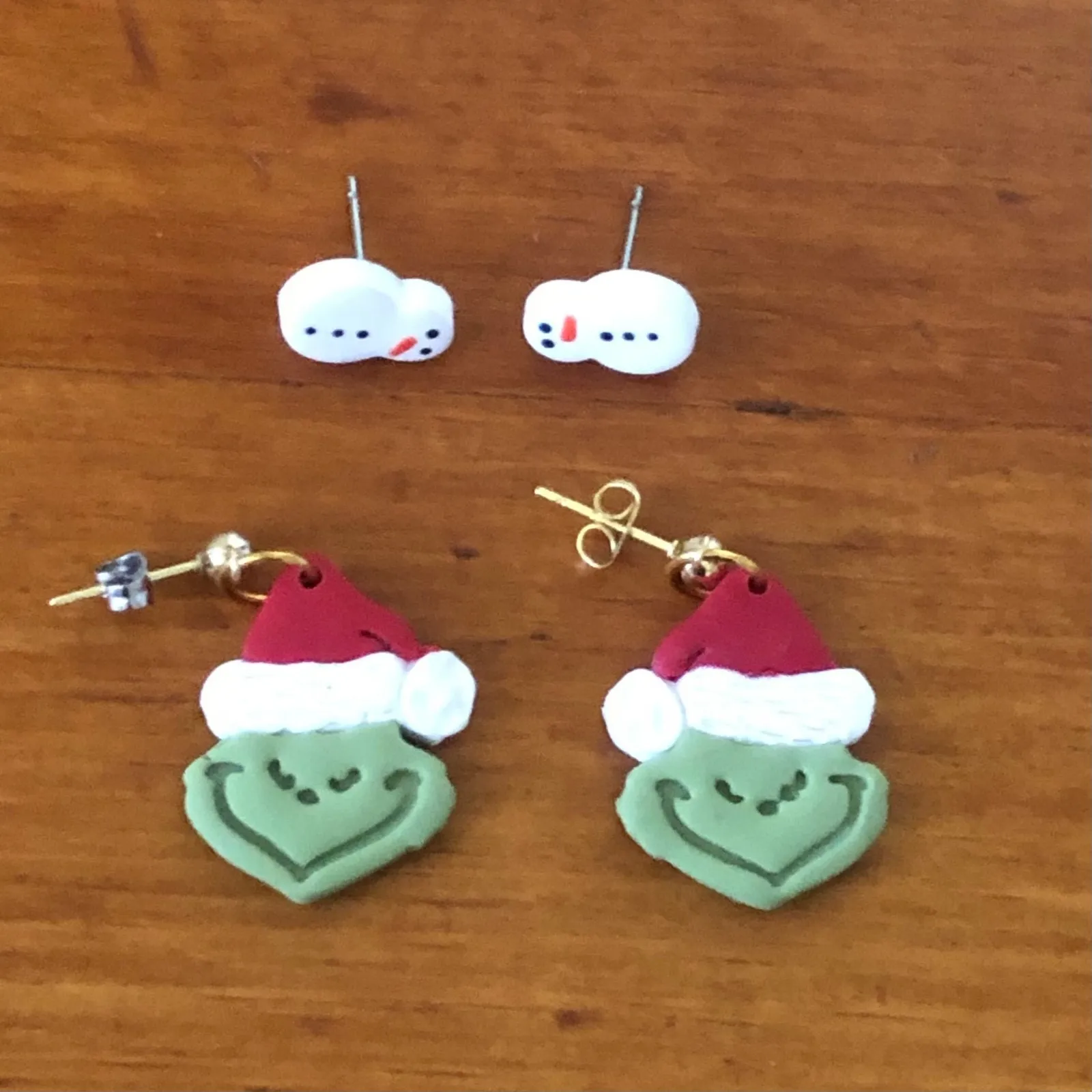 Christmas Earrings Lot Grinch Santa Face & Snowman Studs Holiday Jewelry Set - Image 2