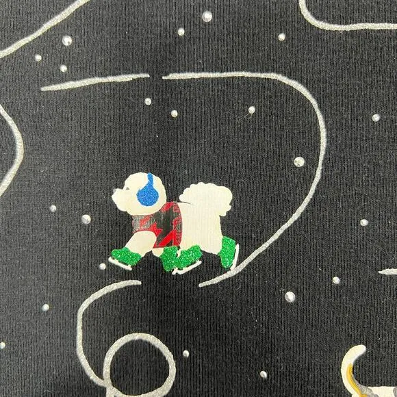 Ice Skating Dogs T-Shirt Sz Large‎ Black Silver L/S Whimsigoth Holiday Novelty - Image 8