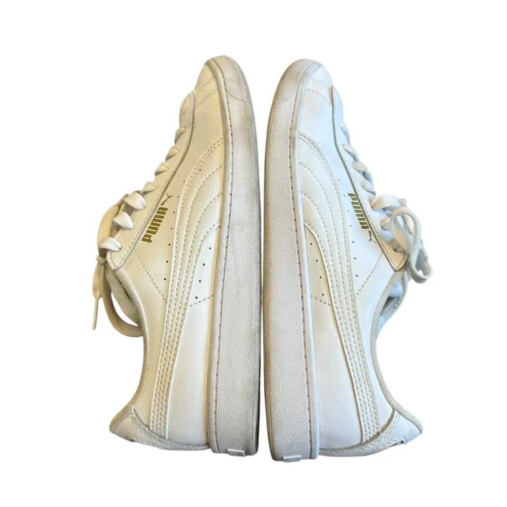 Puma Vikky Leather Sneaker White Gold Logo Lace-Up Tennis Shoes Size 8 Women's - Image 9