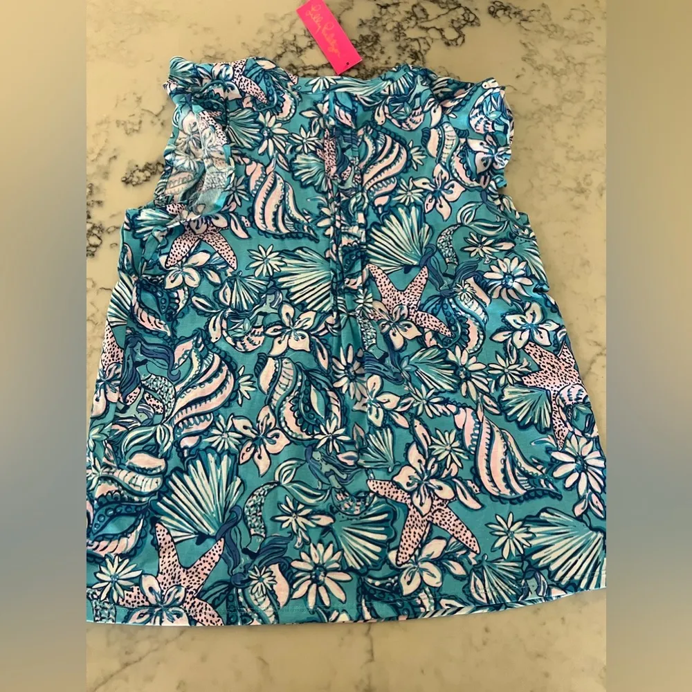 New Lilly Pulitzer Golda Top Amalfi Blue Sound The Sirens blouse Size Small - Image 2