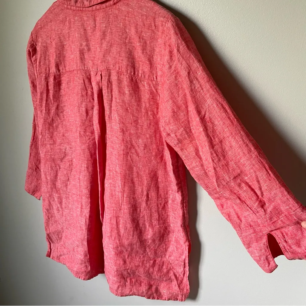 Chico's 100% Linen Salmon Colored Tunic Size 12/14 - Image 4