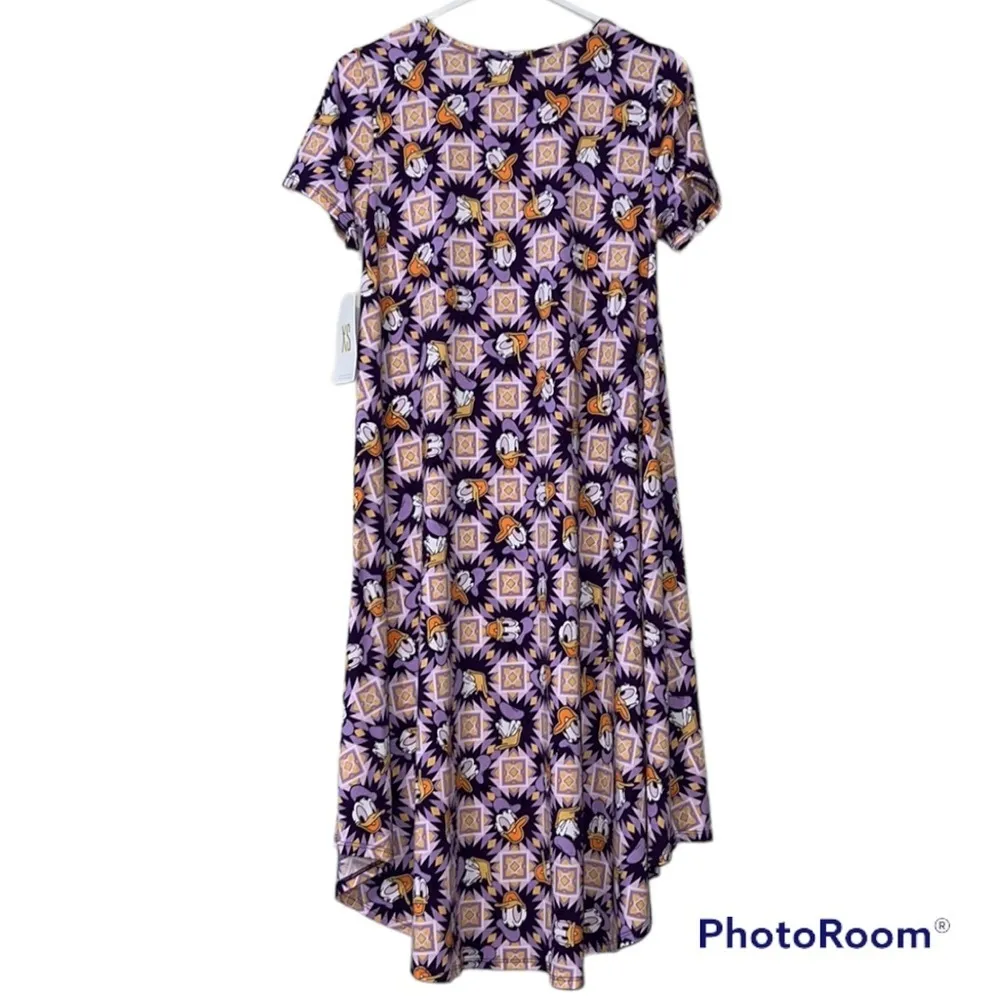 Disney LuLaRoe Carly dress size XS Donald Duck purple gold starburst geometric - Image 2