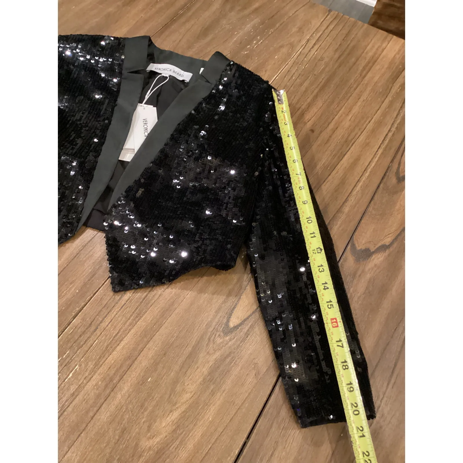 Veronica Beard Delony Sequin Crop Black Jacket size 0 NWT - Image 3