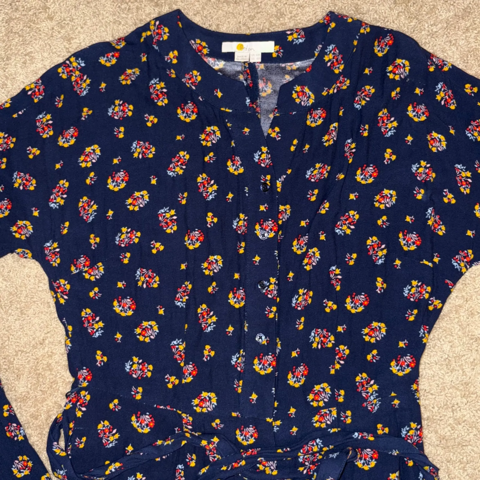 Boden Emmeline Jumpsuit‎ Floral Print Wide Leg Navy Blue Short Sleeve Casual Size 6 - Image 4