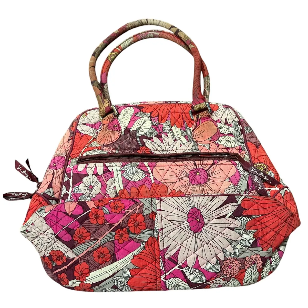 Retro Floral Vera Bradley Bowler Bag Pink Red Cotton Y2K Coquette Purse‎ Floral - Image 2