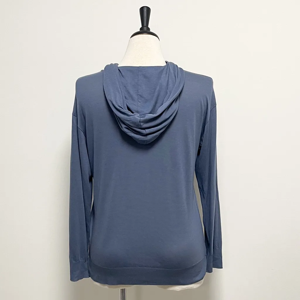 Massimo Dutti Dusty Blue Hooded Kangaroo Pocket Knit Pullover Top - Image 7