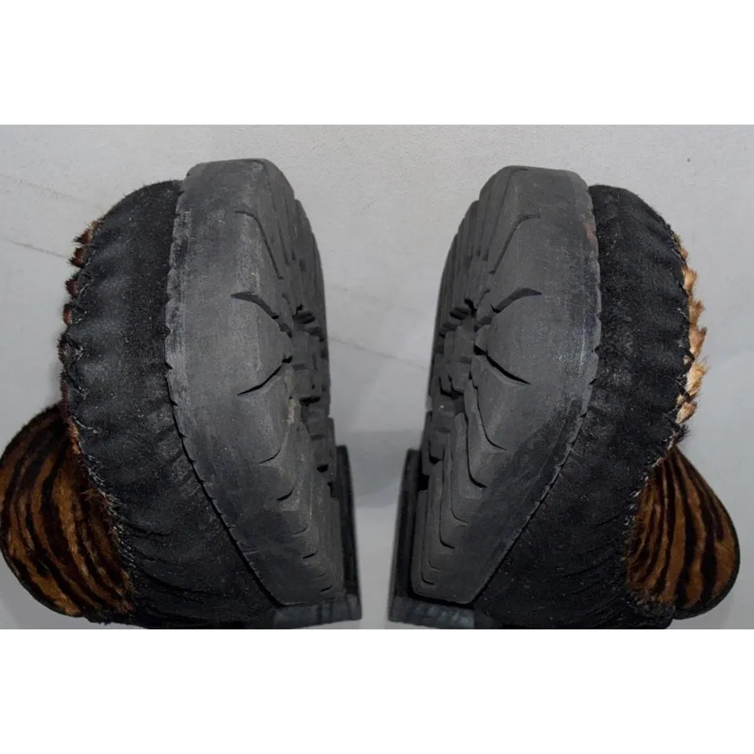 90s Y2K Vintage Stuart Weitzman Block Heel Fur Zebra Chocolate Brown Mules Sz 8B - Image 7