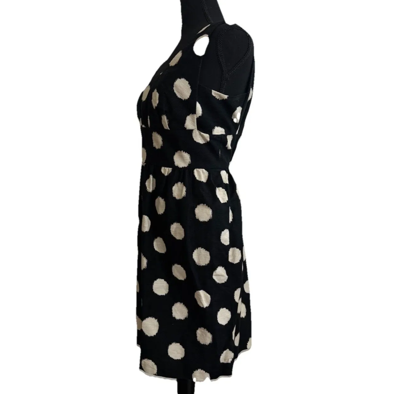 Ann Taylor Loft Black Ivory Polka‎ dot dress Sz 8 Cocktail Sleeveless Officecore - Image 3
